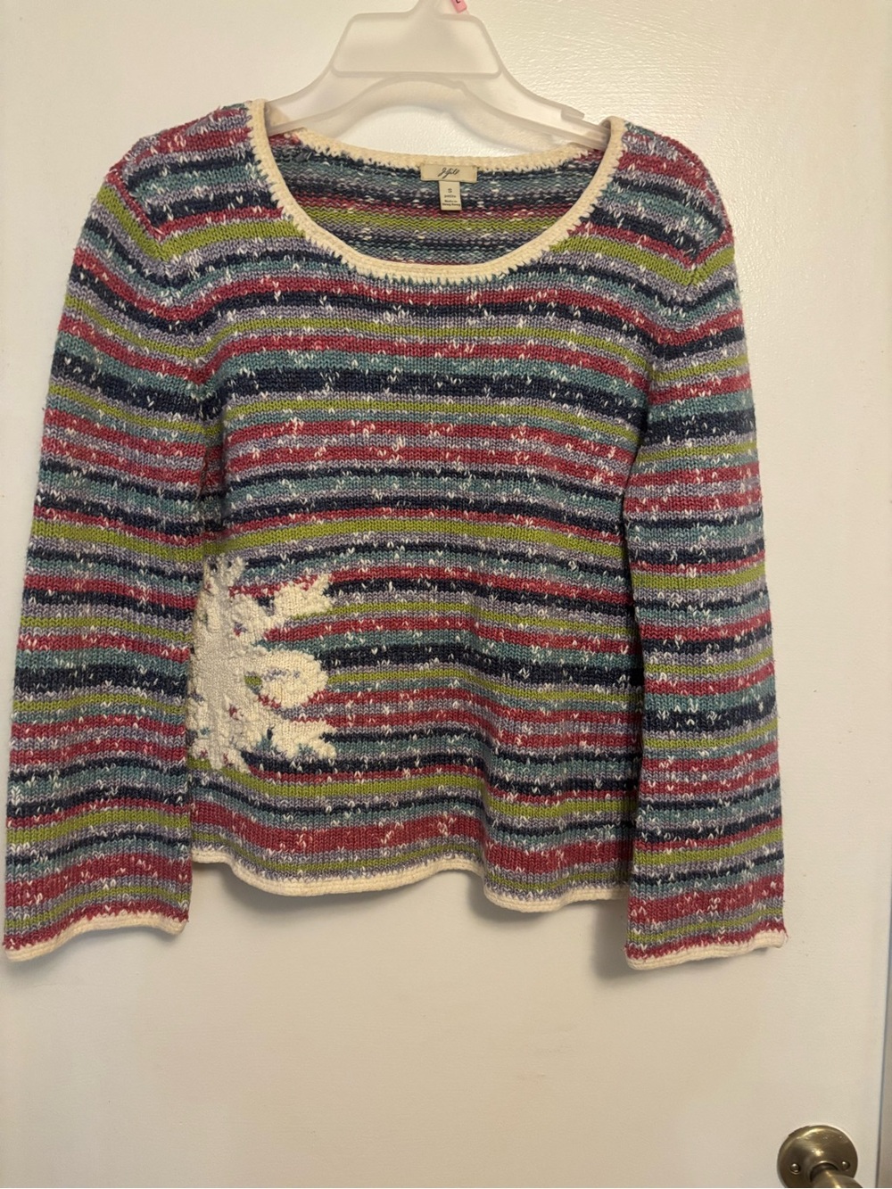 Multicolor Striped Women's Sweater with Snowflake Detail